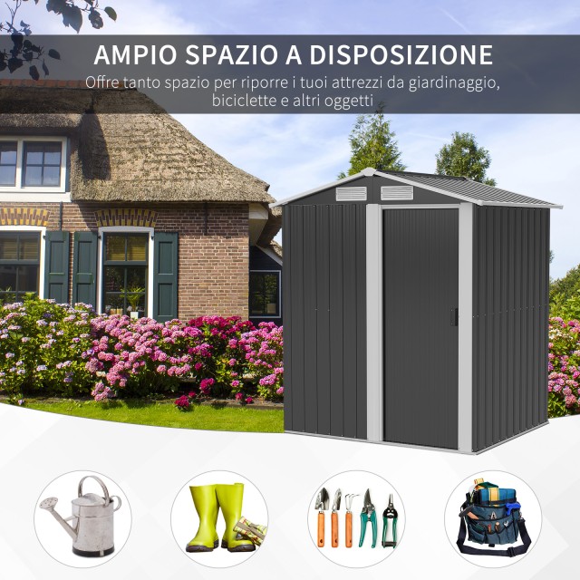 Outsunny Garden Shed Ατσάλινο εργαλειοθήκη, κεκλιμένη οροφή και 4 αεραγωγοί, 152x132x188cm 845-291V01