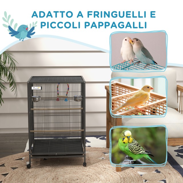 PawHut Bird Cage από ατσάλι και PP με 5 πόρτες, 2 κούρνιες και αφαιρούμενο δίσκο, 48x46x74 cm, γκρι D10-092V00CG