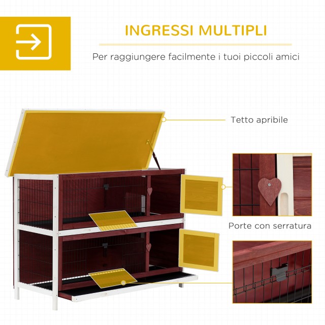 Ξύλινο Κλουβί Κουνελιών με 2 Ορόφους 136.4 x 50 x 93 cm PawHut D51-087