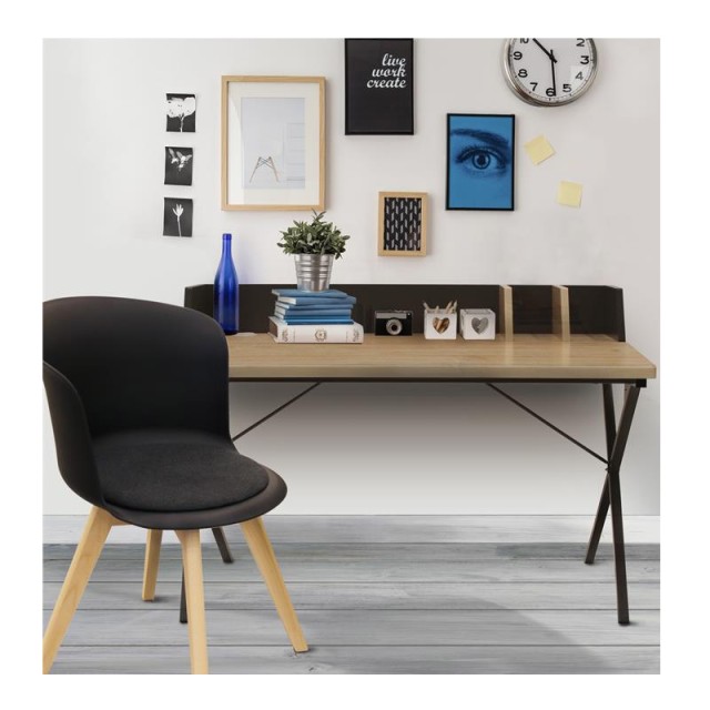 Μεταλλικό Γραφείο με Ξύλινη Επιφάνεια 90 x 50 x 84 cm Χρώματος Μαύρο Home Deco Factory HD6425