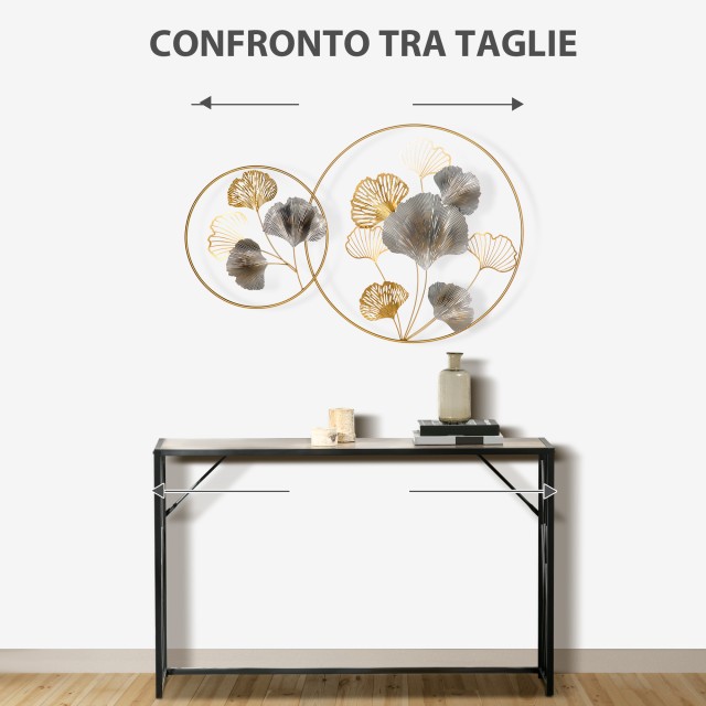 HOMCOM 3D Μεταλλική Διακόσμηση Τοίχων, Golden Ginkgo Wall Art σε δύο στρογγυλά πλαίσια, 138x70cm, χρυσό και ασήμι 830-652V00MX
