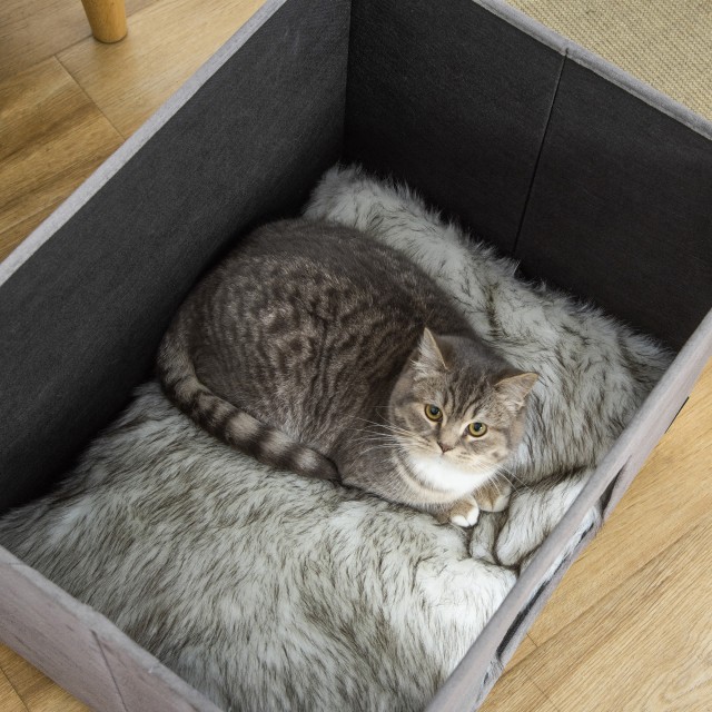 PawHut Cat House Pouf Σκαμπό ποδιών με επένδυση με αφαιρούμενο και πλενόμενο μαξιλάρι, γκρι D30-522