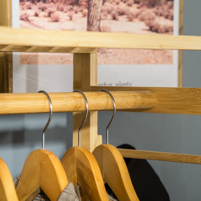 Στάντ HOMCOM Bamboo Wood Coat Stand με Πλαϊνά Ράφια, 90x30x155cm 850-158