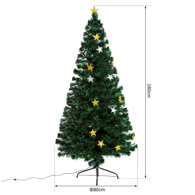 Χριστουγεννιάτικο Δέντρο 180 cm με 27 Φωτάκια LED Οπτικές Ίνες και 230 Κλαδιά HOMCOM 02-0794