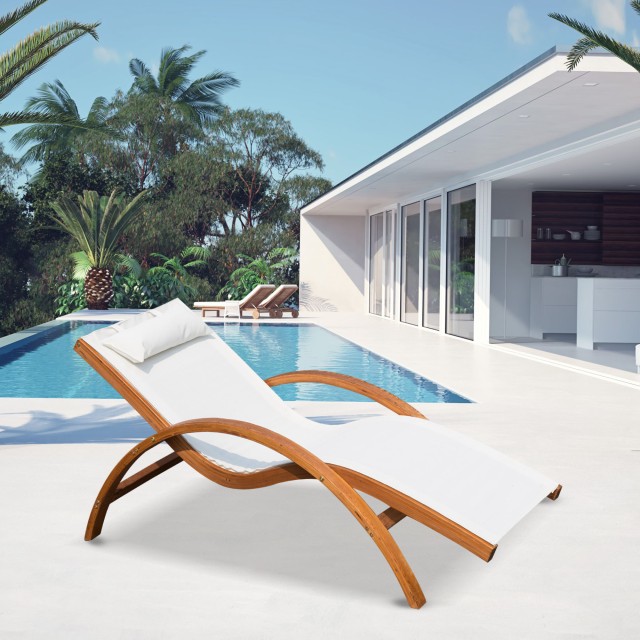 Outsunny ξαπλώστρα Relax ξαπλώστρα για κήπο από ξύλο και κρέμα Texilene 84B-032CW
