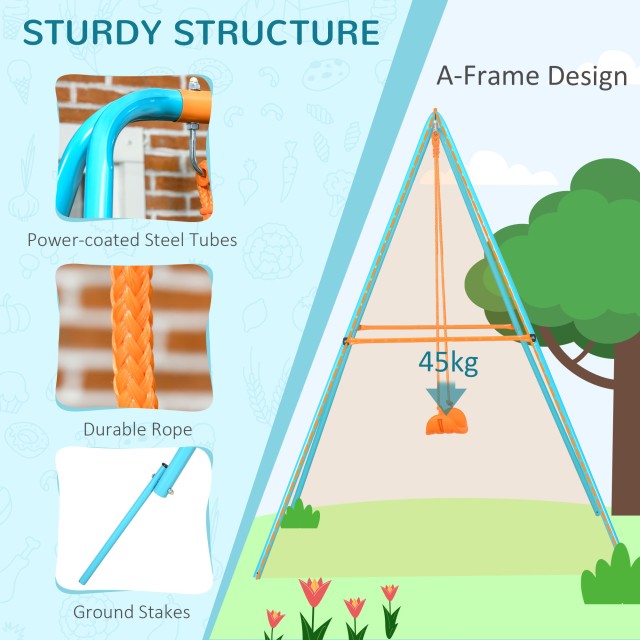 Outsunny Garden Swing για παιδιά 3-8 ετών από ατσάλι και PE με κάθισμα και μανταλάκια, 163x145x181 cm, μπλε και πορτοκαλί 344-066V00BU