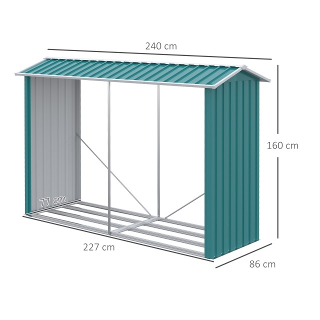 Outsunny Woodshed με γαλβανισμένη ατσάλινη κατασκευή και υπερυψωμένη βάση, 240x 86x160cm, πράσινο 845-835V00GN