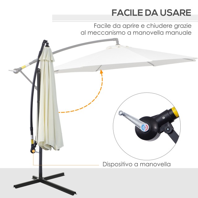 Ομπρέλα κήπου Outsunny με μανιβέλα, Φ3x2,5m, Λευκό 84D-037CW