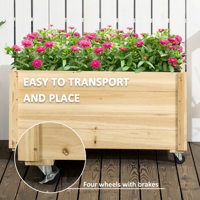 Outsunny Garden Planter με τρύπα αποστράγγισης και ρόδες, σε ξύλο ελάτης, 89x48x47 cm 845-910V00ND