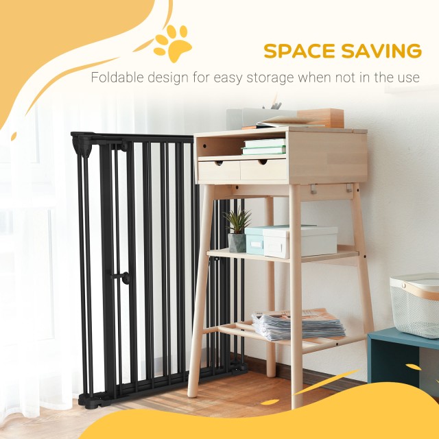 PawHut 3-Panel Medium Dog Gate με διπλό σύστημα κλειδώματος, 206x90cm, Μαύρο D06-186V00BK