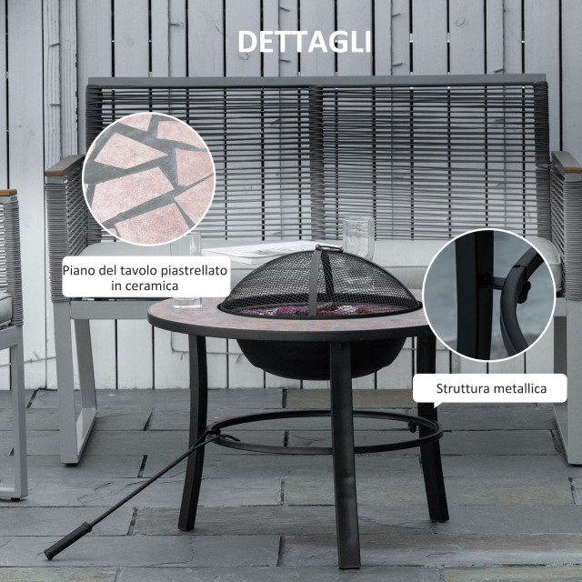 Outsunny Garden Fire Pit με καπάκι στερέωσης σπινθήρων, πόκερ και κ...