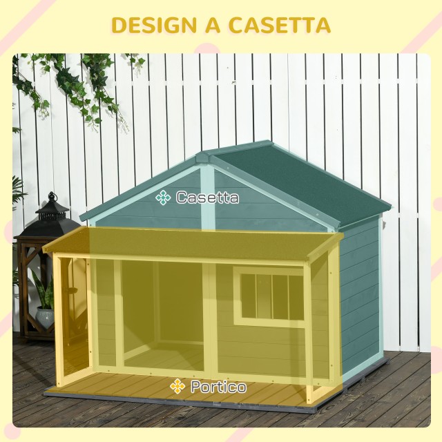 PawHut Outdoor Dog Kennel με Βεράντα, Παράθυρο και Αδιάβροχη Οροφή,...