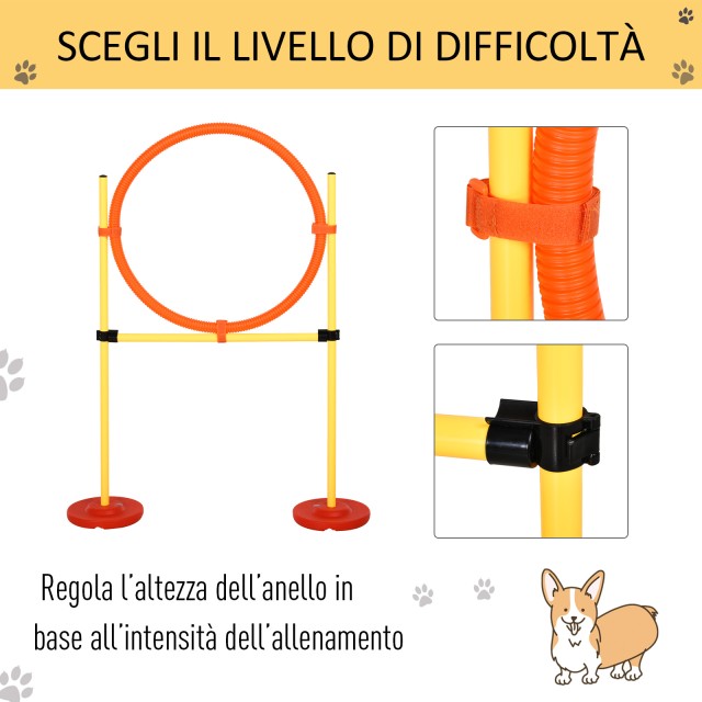 PawHut Set Agility Dog με στοιχήματα και ρυθμιζόμενο δαχτυλίδι για εκπαίδευση σκύλων D07-026