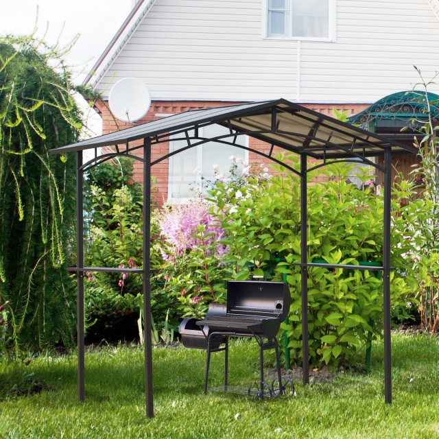 Outsunny Garden Gazebo για BBQ BBQ με οροφή PC και πλαϊνά ράφια, 246x149x230cm, Μαύρο 84C-220