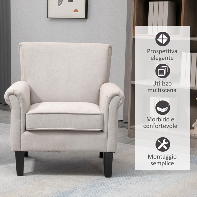 HOMCOM Nordic Style Furnishing Πολυθρόνα με μπράτσα, σε ξύλο και πολυεστέρα, 79x78x87 cm, γκρι και καφέ 839-456V00GY