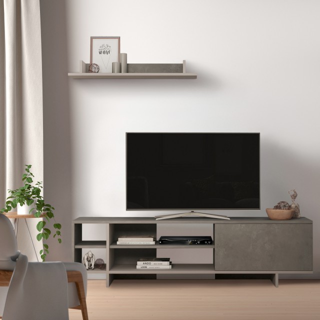 Σετ Ντουλάπα TV HOMCOM με Ντουλάπι και Ξύλινο Κρεμαστό Ράφι, 160x35,6x44cm, Γκρι 839-498V00CF