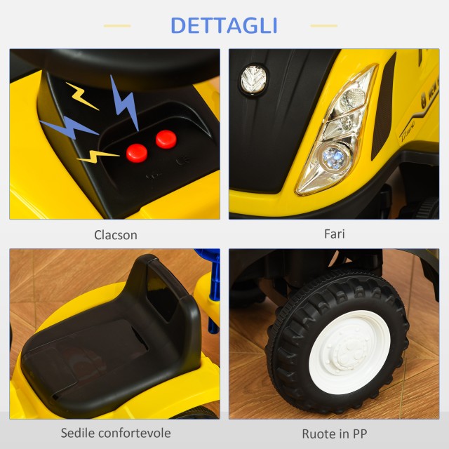 Παιδικό τρακτέρ HOMCOM Ride-on με τρέιλερ, τσουγκράνα και φτυάρι 12-36 μηνών - Κίτρινο 370-173YL