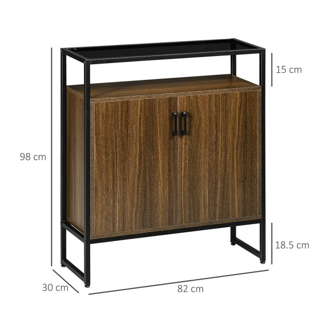 HOMCOM Ντουλάπι με Δύο Πόρτες από MDF με Κορυφή σε Tempered Glass, 82x30x98 cm, Καφέ και Μαύρο 838-266V00CF