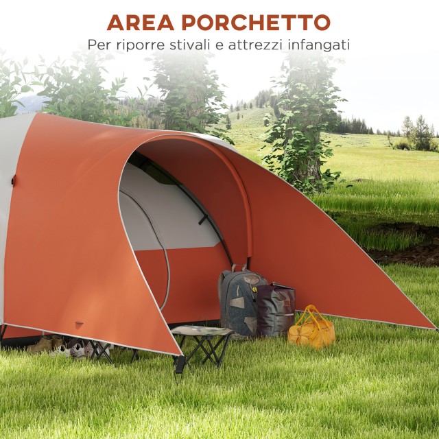 Σκηνή Camping Outsunny 5-6 ατόμων με βεράντα, 3000mm Αδιάβροχη με τσάντα μεταφοράς, πορτοκαλί A20-396V00OG