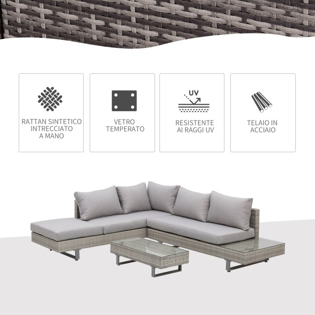 Outsunny Garden Lounge με καναπέ και τραπεζάκι σαλονιού σε γκρι PE Rattan 860-143