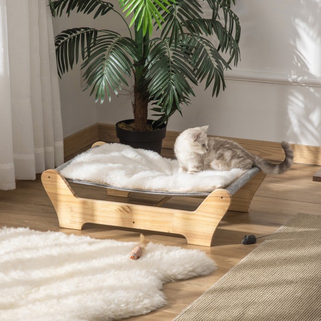 PawHut Indoor Cat Kennel με αφαιρούμενο βελούδινο μαξιλάρι και ξύλινο πλαίσιο, 68x43x20cm - Λευκό / Γκρι D30-457