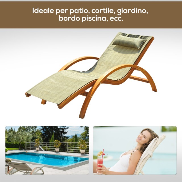 Outsunny Lounger Εργονομική Ξύλινη Ξαπλώστρα κήπου με καφέ επένδυση κεφαλιού 84B-032BN