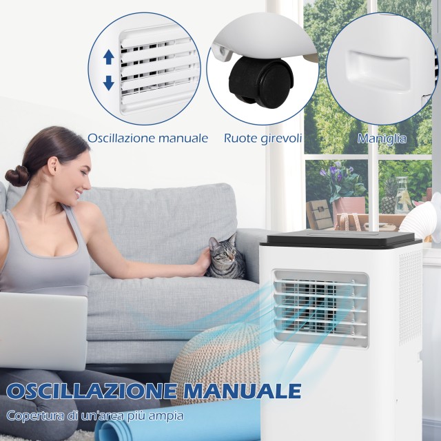 HOMCOM Φορητό Κλιματιστικό 750W με 5 Λειτουργίες και 2 Ταχύτητες, σε Πλαστικό και Ατσάλι, 33x28x70,4 cm, Λευκό 823-058V90WT