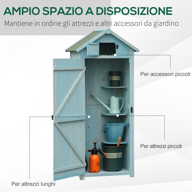 Outsunny Garden Shed Ξύλινη αποθήκευση εργαλείων με 3 ράφια, 77x54,2x179cm, Μπλε 845-209V01BU
