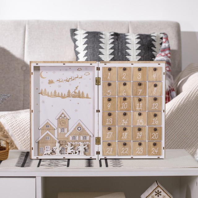 Ξύλινο Christmas Advent Calendar με Χριστουγεννιάτικα Θέματα 22 x 7 x 32 cm HOMCOM 830-521V00MX