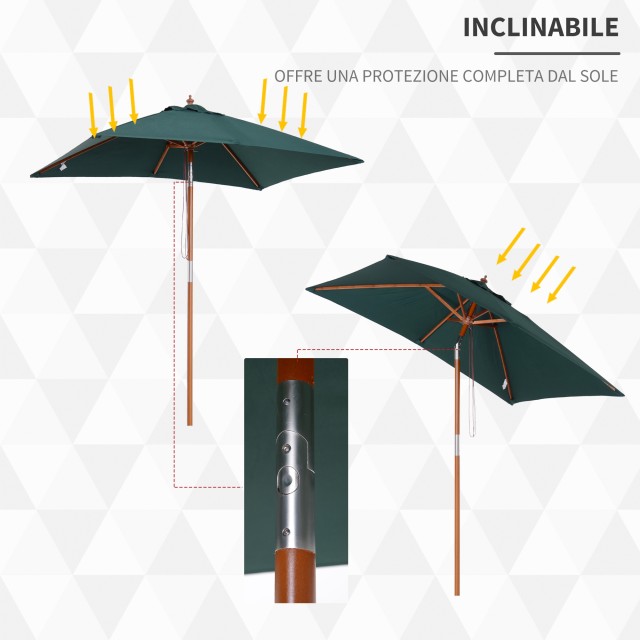 Outsunny ορθογώνια ομπρέλα μπαμπού και Polyester, Anti-UV Green 2x1,5x2,3m 84D-017GN
