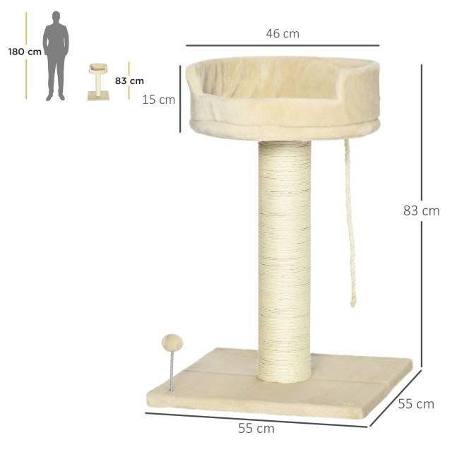 PawHut Scratching Tree for Cats με Κρεβάτι και βελούδινη μπάλα και κοντάρι σιζάλ 55x55x83cm Μπεζ D30-551V00BG