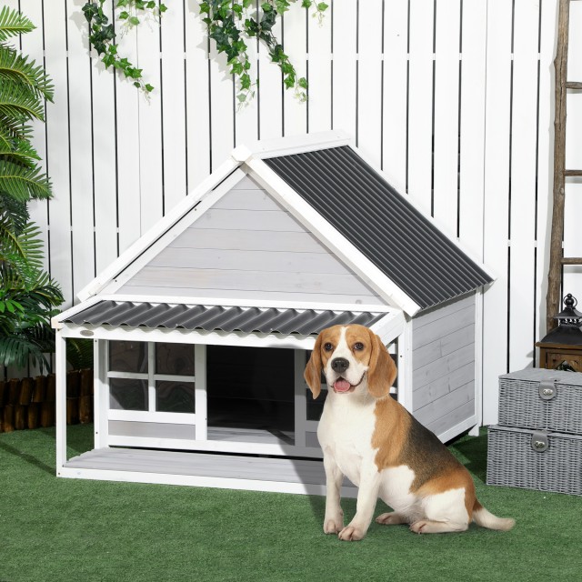 PawHut Outdoor Wood and PVC Kennel Dog with Port and Windows, 126x1...