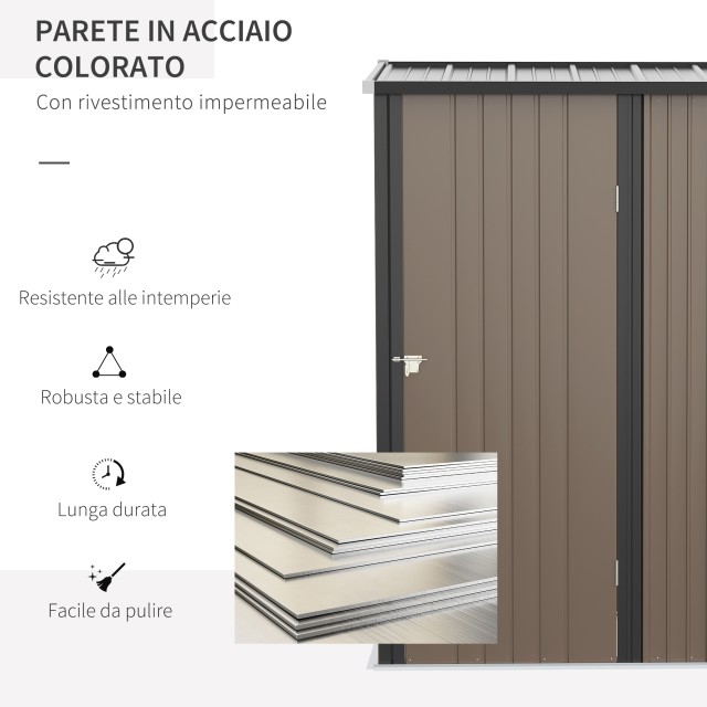 Outsunny Steel Θήκη Εργαλείου Υπόστεγου Κήπου με Κλειδαριά, 161,5x94,5x196cm, Καφέ 845-532BN