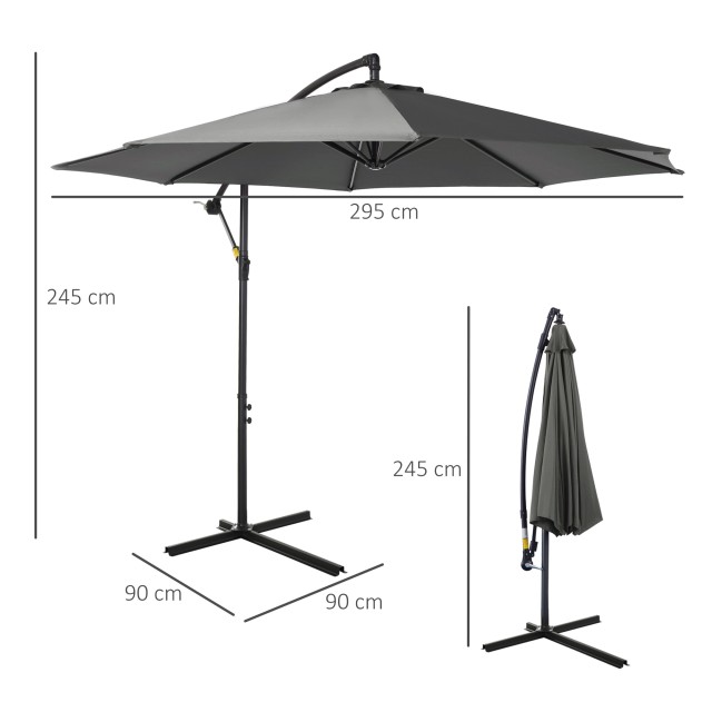 Outsunny Outsunny Outdoor Parasol Ατσάλινο πλαίσιο και Πολυεστέρας Αδιάβροχο Anti-UV Φ300x250cm, Γκρι 84D-037GY
