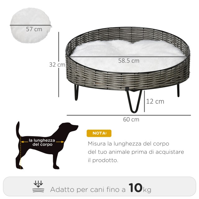 PawHut Raised Bed for Dogs and Cats in Rattan PE Small Dog bed with...
