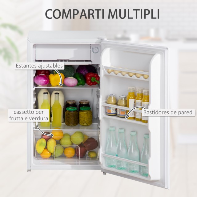 HOMCOM Coolbox 91L με ρυθμιζόμενο θερμοστάτη, επιτοίχια ράφια, ράφια και 1 συρτάρι, 47,5x44,2x84 cm 800-129V90WT