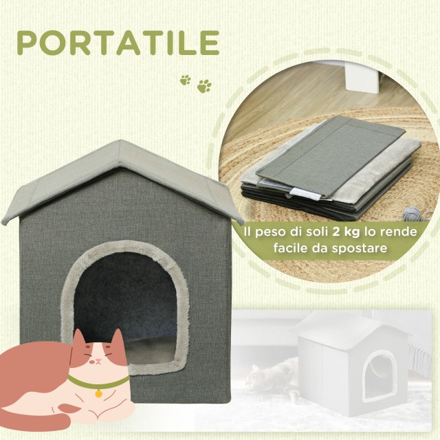 PawHut Cat House με Πλενόμενα Μαξιλάρια 2 Είσοδοι, 39x43,5x40,5cm Γ...