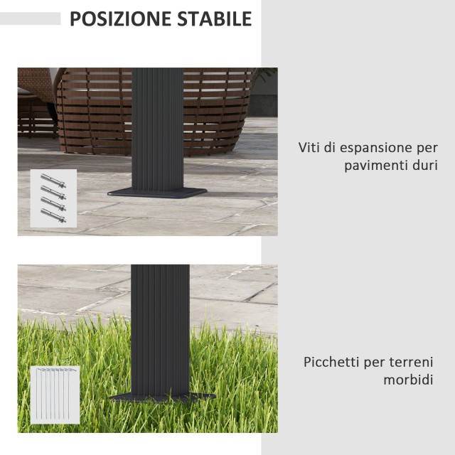 Pergola Gazebo 3x3 m με 8 οπές αποστράγγισης, σε αλουμίνιο, μέταλλο και πολυεστέρα, σκούρο γκρι 84C-478V00CG
