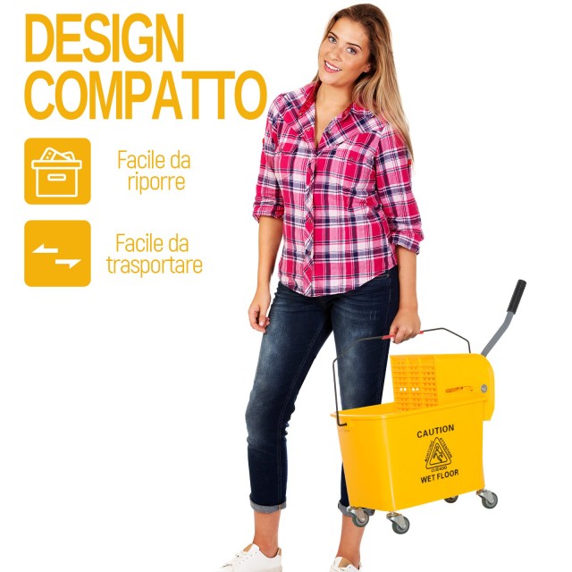 Κάδος HomCom Cart 20L με διαχωριστή νερού και αποσπώμενο στριφτάρι σε PP, 60x27x70,5cm 720-002