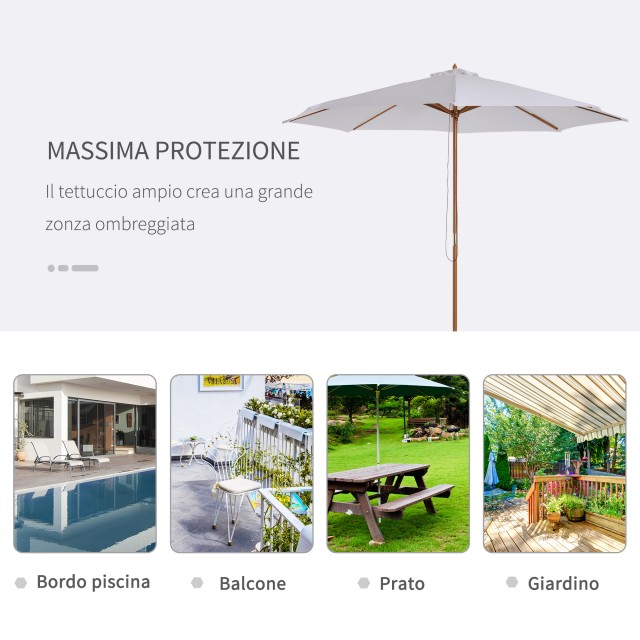 Ομπρέλα Outsunny Garden Διάμετρος 3m σε λευκό ξύλο 01-0244
