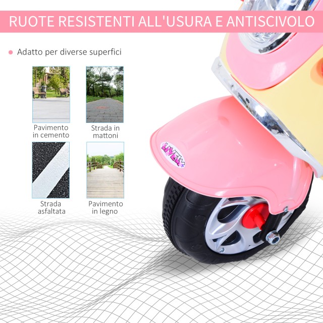 Homcom Scooter για Παιδιά Ηλεκτρικό τρίκυκλο για κορίτσια 6V με φώτα και μουσική, ροζ 370-013