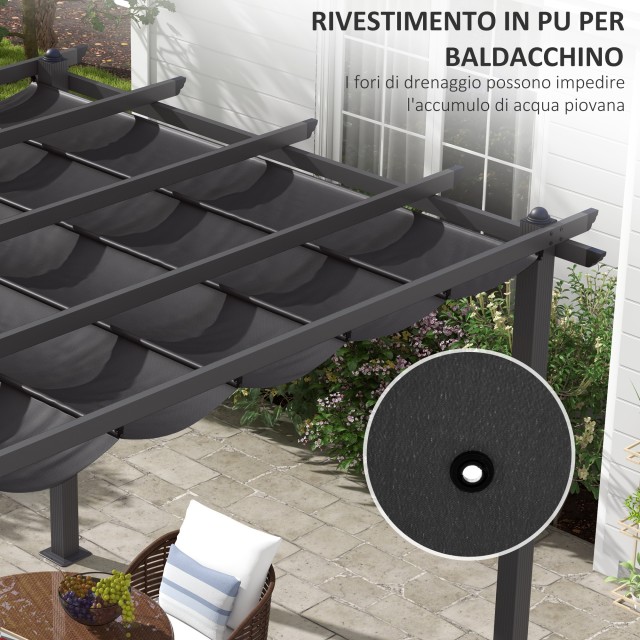 Pergola Gazebo 3x3 m με 8 οπές αποστράγγισης, σε αλουμίνιο, μέταλλο και πολυεστέρα, σκούρο γκρι 84C-478V00CG