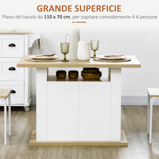 HOMCOM Kitchen Island για 4-6 άτομα με ντουλάπια και ανοιχτά ράφια,...
