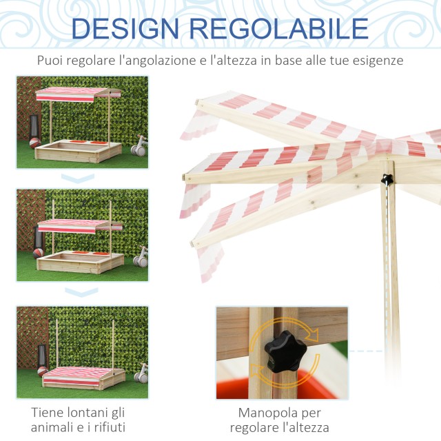 Outsunny Backyard Sandpit με ρυθμιζόμενο κουβούκλιο για παιδιά 3-8 ετών, 118x118x118cm - Ξύλο 343-048