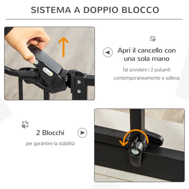 PawHut Dog Gate με Push Fit, Επεκτάσιμη από 74-80cm με Αυτόματο Κλείσιμο, Μαύρο D06-122BK