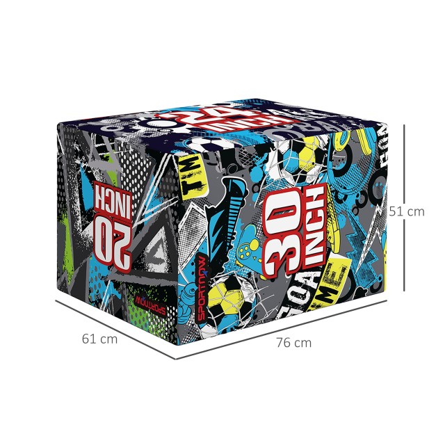 SPORTNOW Plyo Box 3 Heights Αντιολισθητικό Jumping Box για το σπίτι και το γυμναστήριο, 76x61x51cm, Πολύχρωμο A93-054V01MX