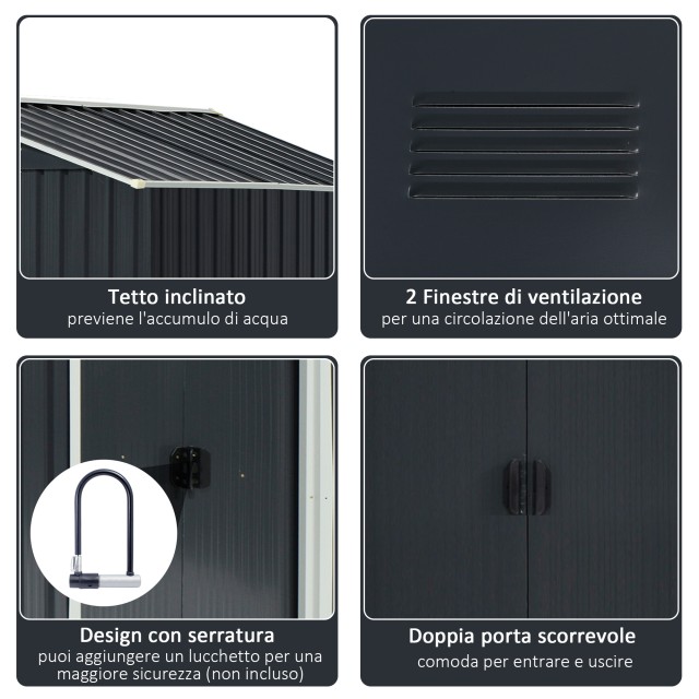 Outsunny Garden Shed Εργαλειοθήκη σε Ατσάλι, Υπόστεγο Κήπου από Ατσάλι με Συρόμενες Πόρτες, 236x174x190cm, Γκρι 845-429GY