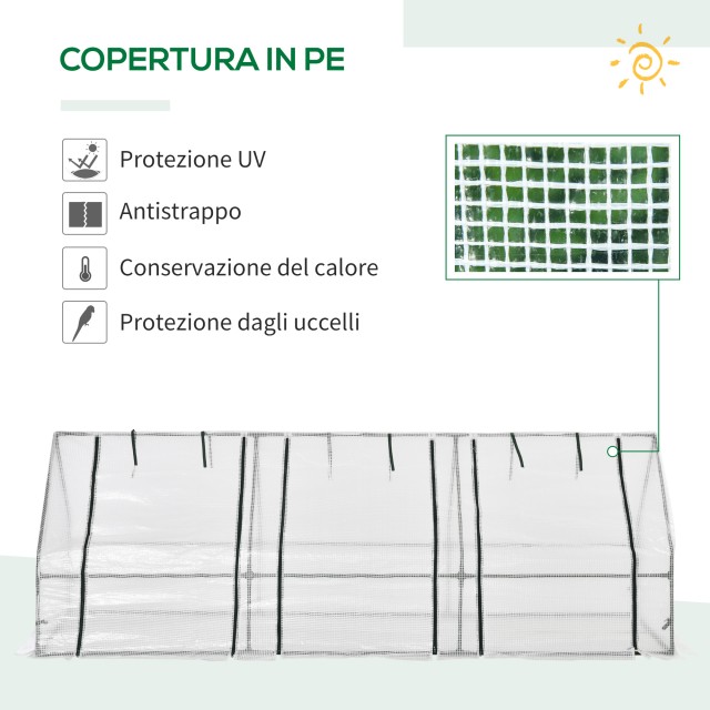 Outsunny PE Tunnel Garden Greenhouse με εκτεταμένες άκρες και αρθρωτές πόρτες, 270x90x90 cm, Λευκό 845-204V02