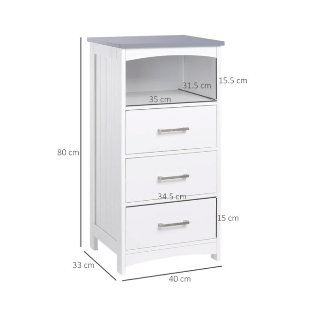 Ντουλάπι Μπάνιου με 3 Συρτάρια και 1 Ράφι 40 x 33 x 80 cm Kleankin 834-362