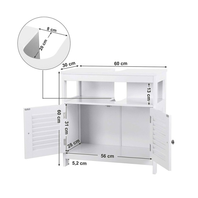 Ντουλάπι Νιπτήρα 60 x 60 x 30 cm Songmics BBC02WT